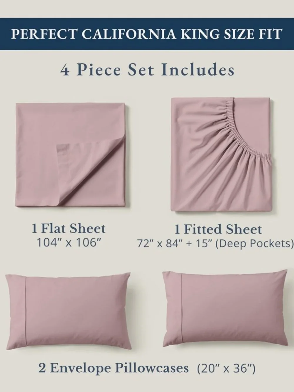 Cal King Organic Cotton Sheet Set - 100% Linen, Cooling, Soft, 4pc - Lilac